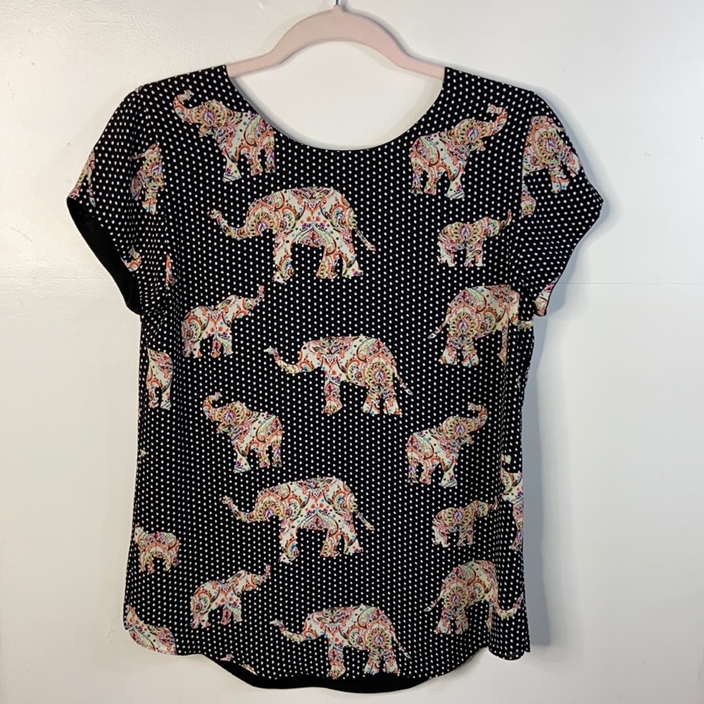 Chico’s Reversible Solid To Dot Elephant Print Tee - image 1